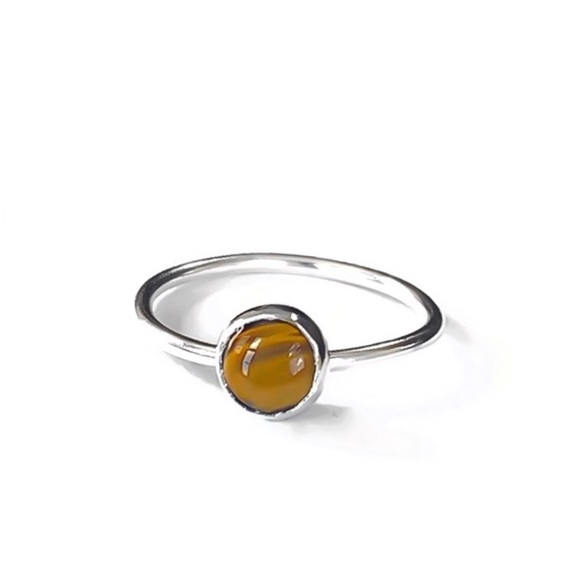 (2-13) 925 Sterling Silver 5MM Genuine Tigers Eye Gemstone Ring Protection Stone - Picture 5 of 11